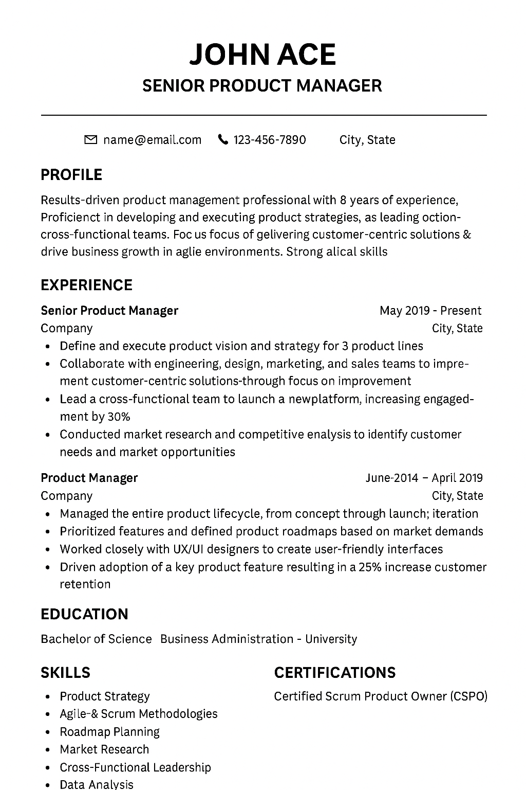 Classic PM Resume